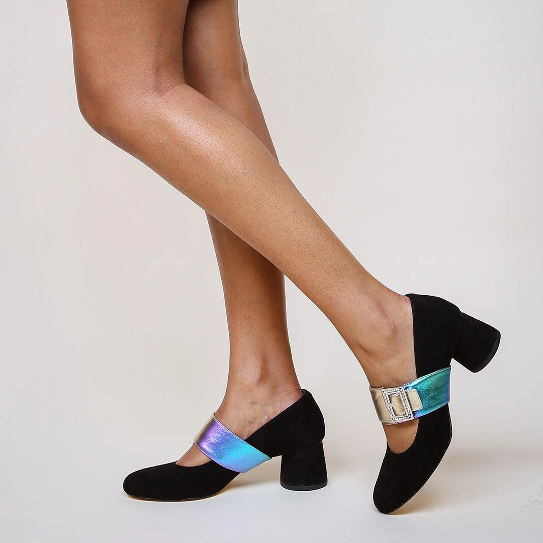 Heel Platform Boots Knee High Black Suede Ballet Pump   Galaxy Grace Strap