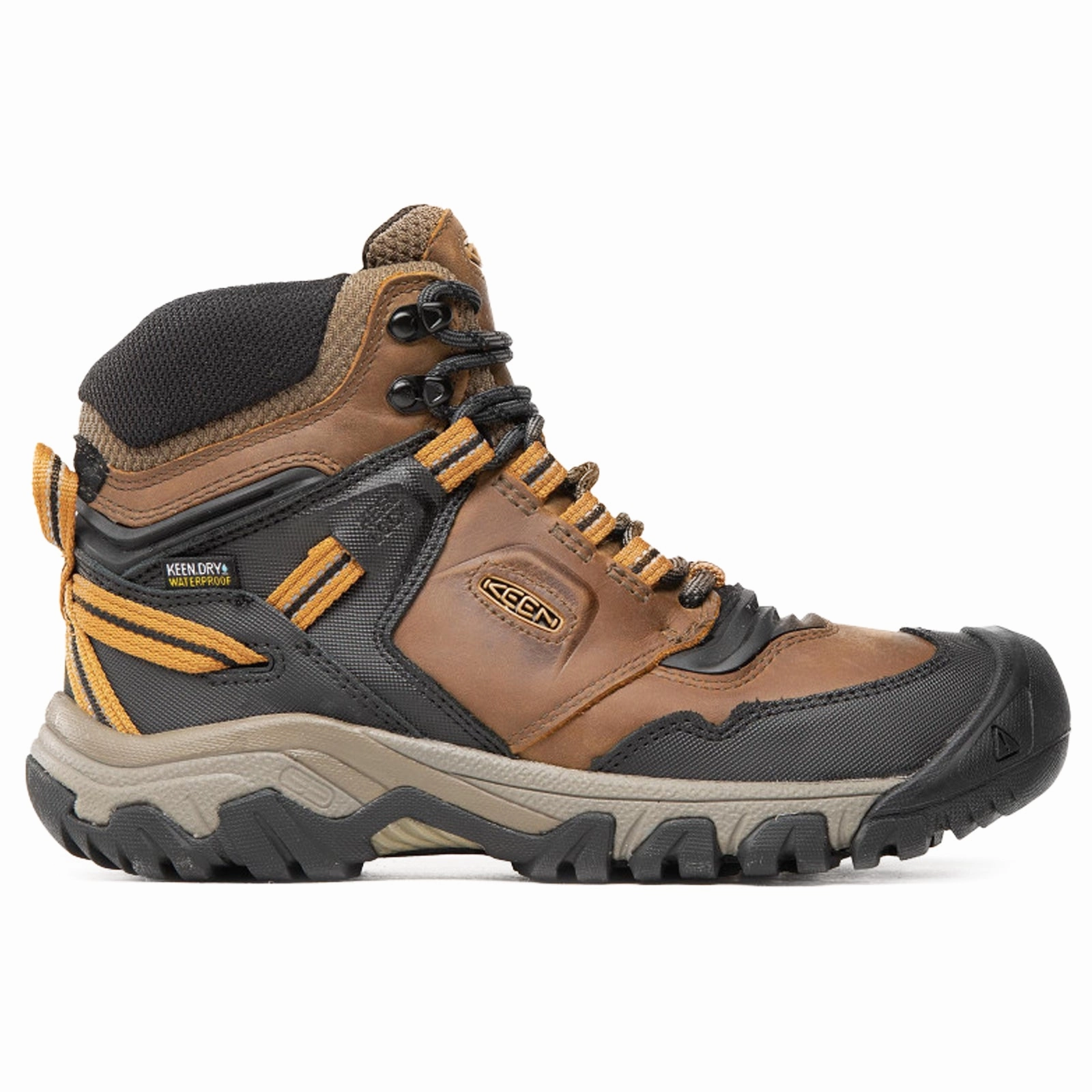 Keen Ridge Flex Mid Leather Textile Men's Bison Golden Brown Ankle Boots - UK 9 - US 10 Men - EU 43 North Face Gore Tex Hiking Boots