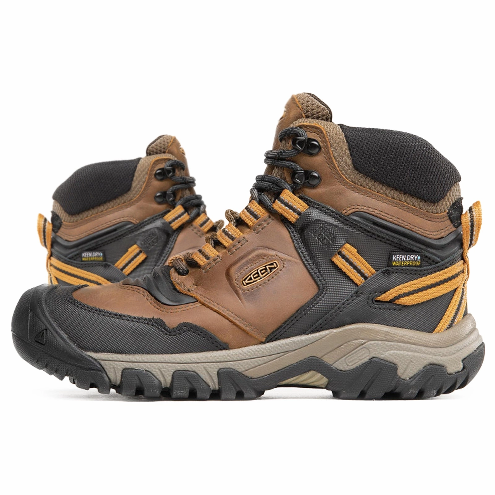 Keen Ridge Flex Mid Leather Textile Men's Bison Golden Brown Ankle Boots - UK 9 - US 10 Men - EU 43 Good Boots For Hiking