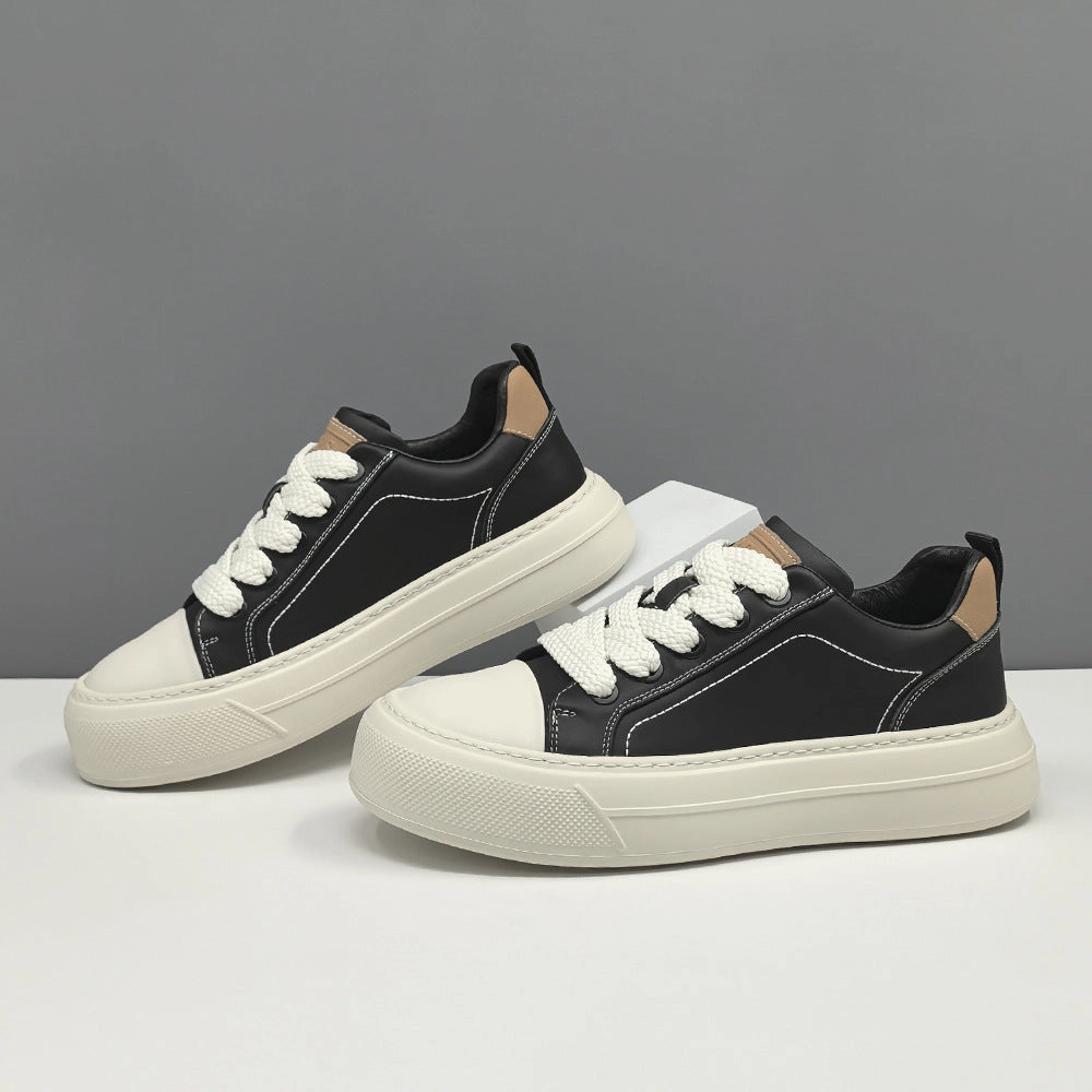 Men Fashion Plain Leather Flat Casual Skate Shoes Best Affordable Running Shoes For Flat Feet