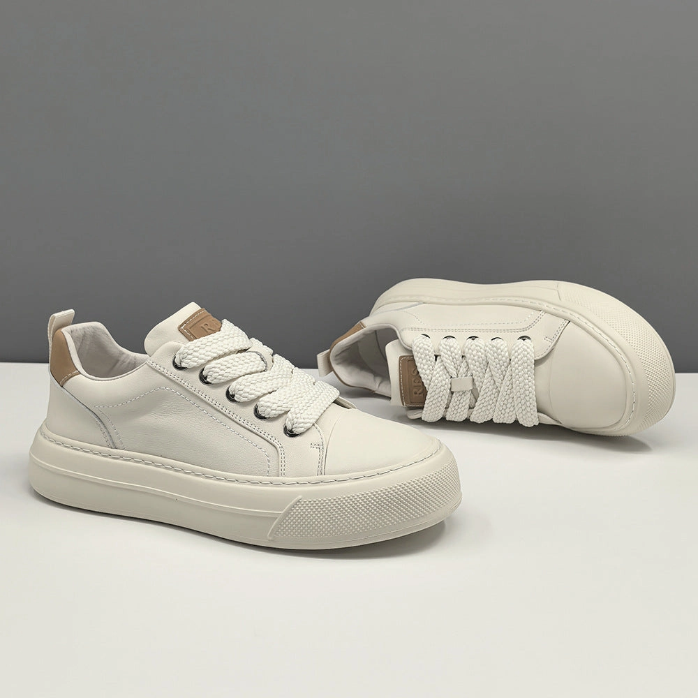 Men Fashion Plain Leather Flat Casual Skate Shoes Flat Shoes Vs Squat Shoes