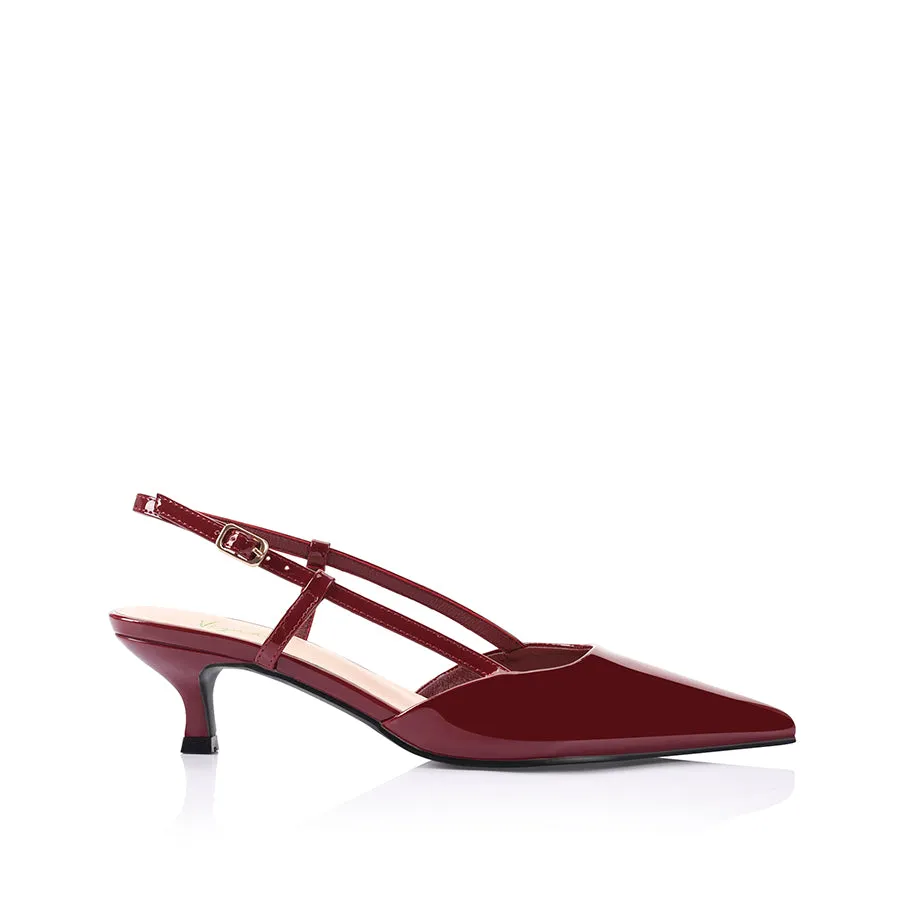 Sexy High Heel Platform Shoes Lucas Slingback Kitten Heels - Wine Patent