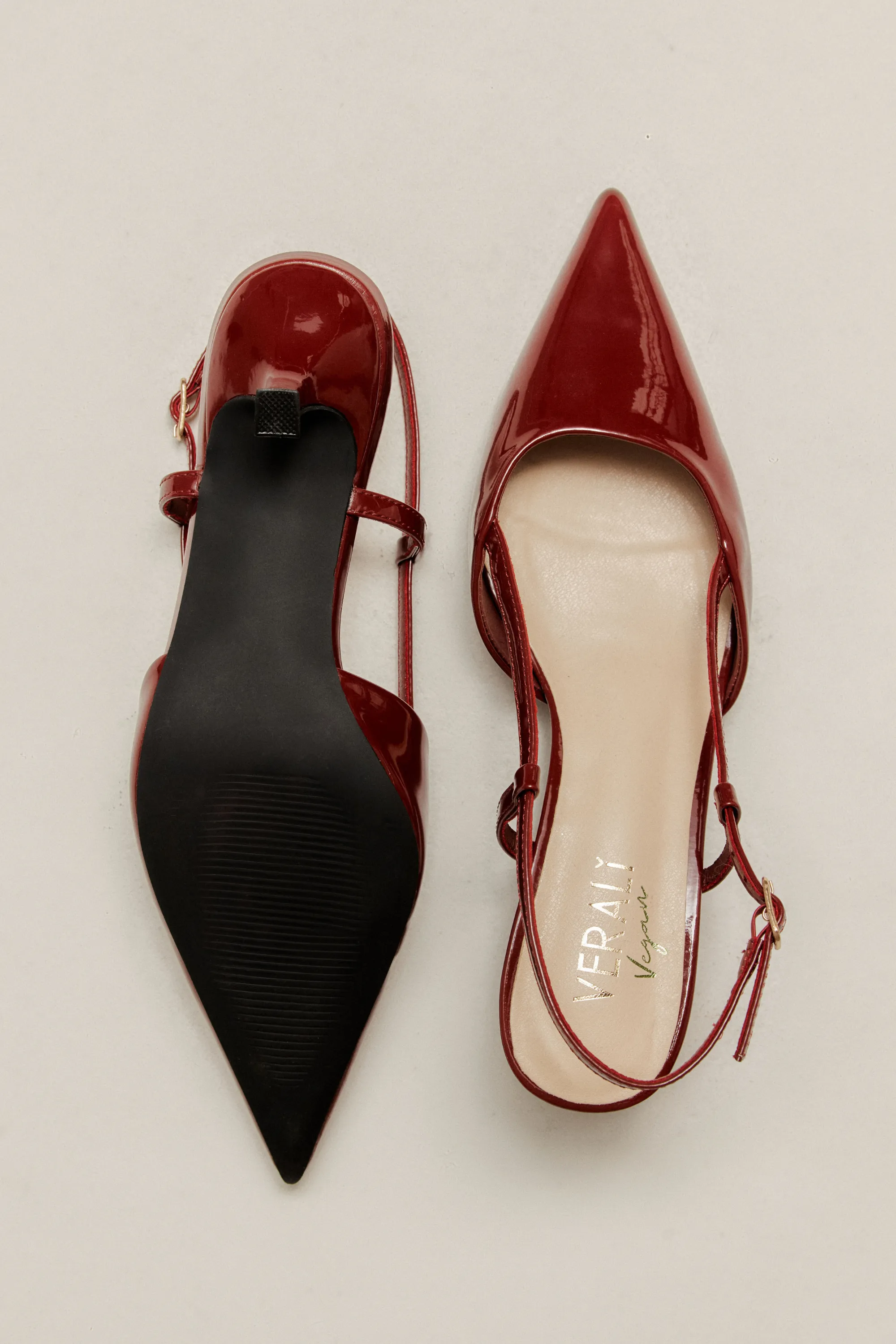 High Heels 1950s Lucas Slingback Kitten Heels - Wine Patent