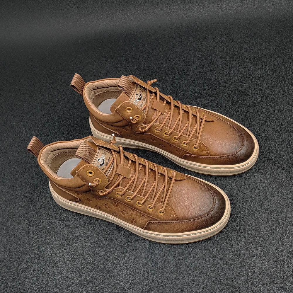 Men Retro Figured Leather Flat Casual Shoes Evening Shoes