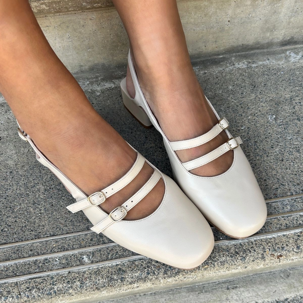 Faith Wide Fit Square Toe Slingback - Almond Leather