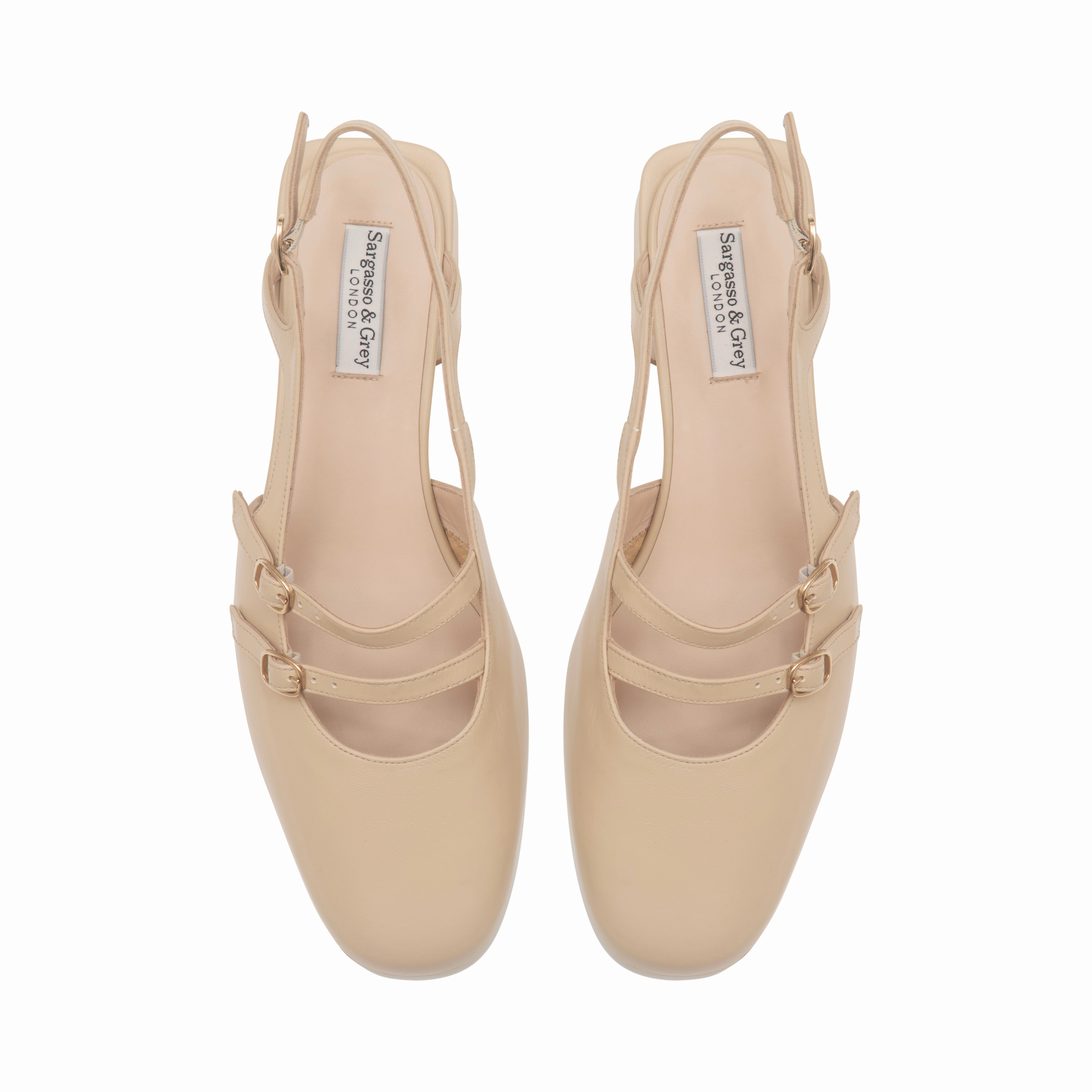 Faith Wide Fit Square Toe Slingback - Almond Leather