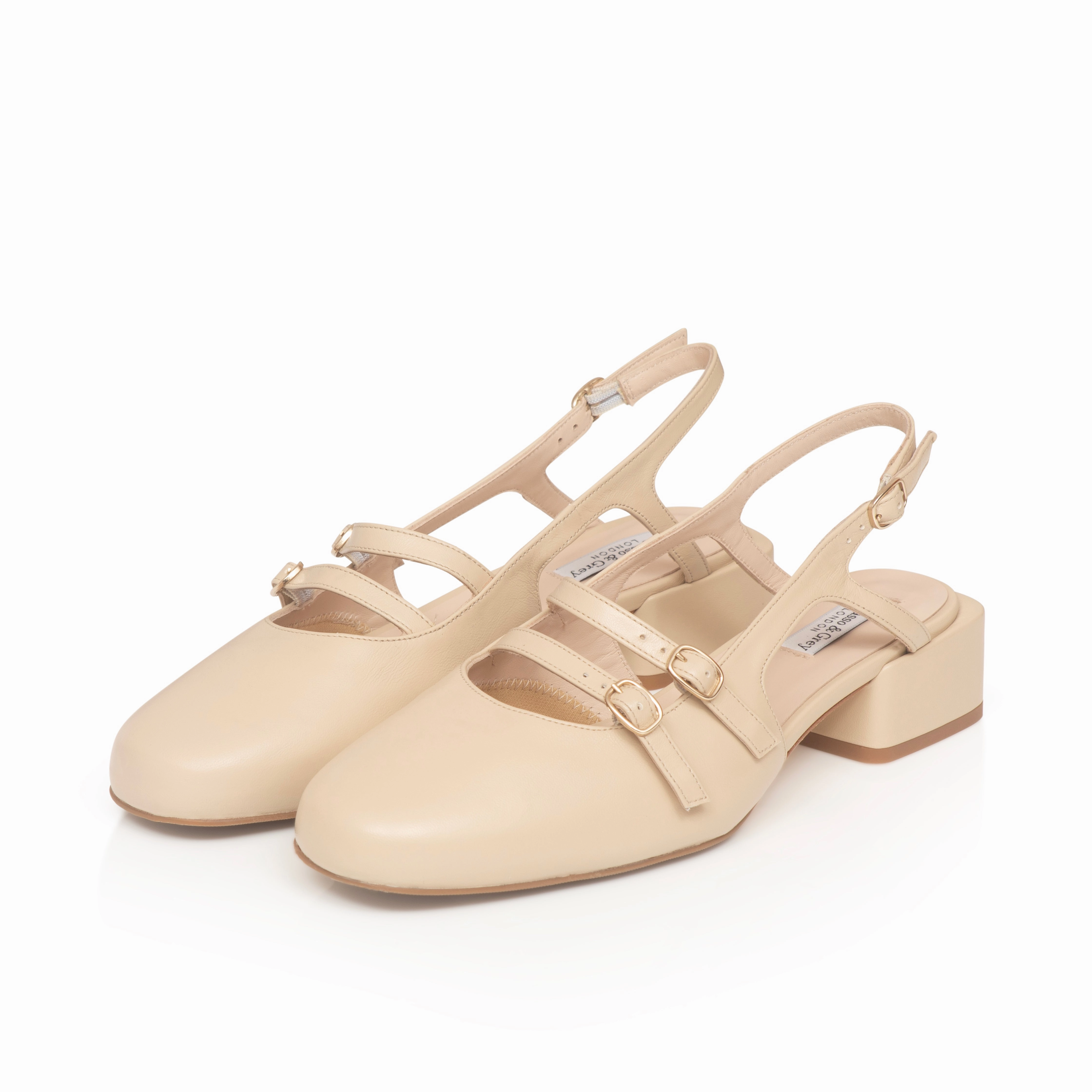 Faith Wide Fit Square Toe Slingback - Almond Leather