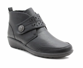 Womens Ankle Boots Faux Leather Touch Fasten Strap Mid Wedge Heel Formal Office Boot Shoes Casual Deck Shoes