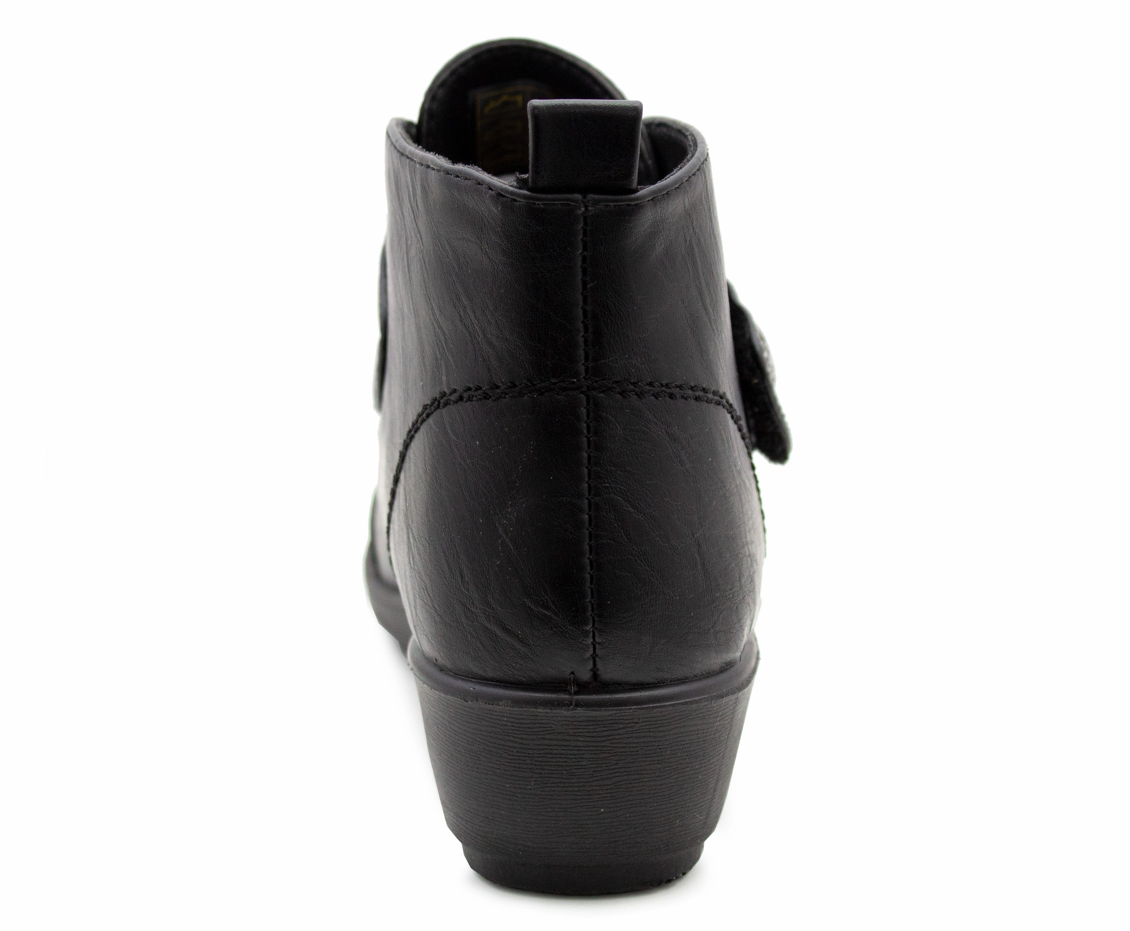 Womens Ankle Boots Faux Leather Touch Fasten Strap Mid Wedge Heel Formal Office Boot Shoes Casual High Top Shoes