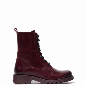 Fly Reid 893 Ladies Purple Leather Lace Up Ankle Boots Comfortable Platform Combat Boots