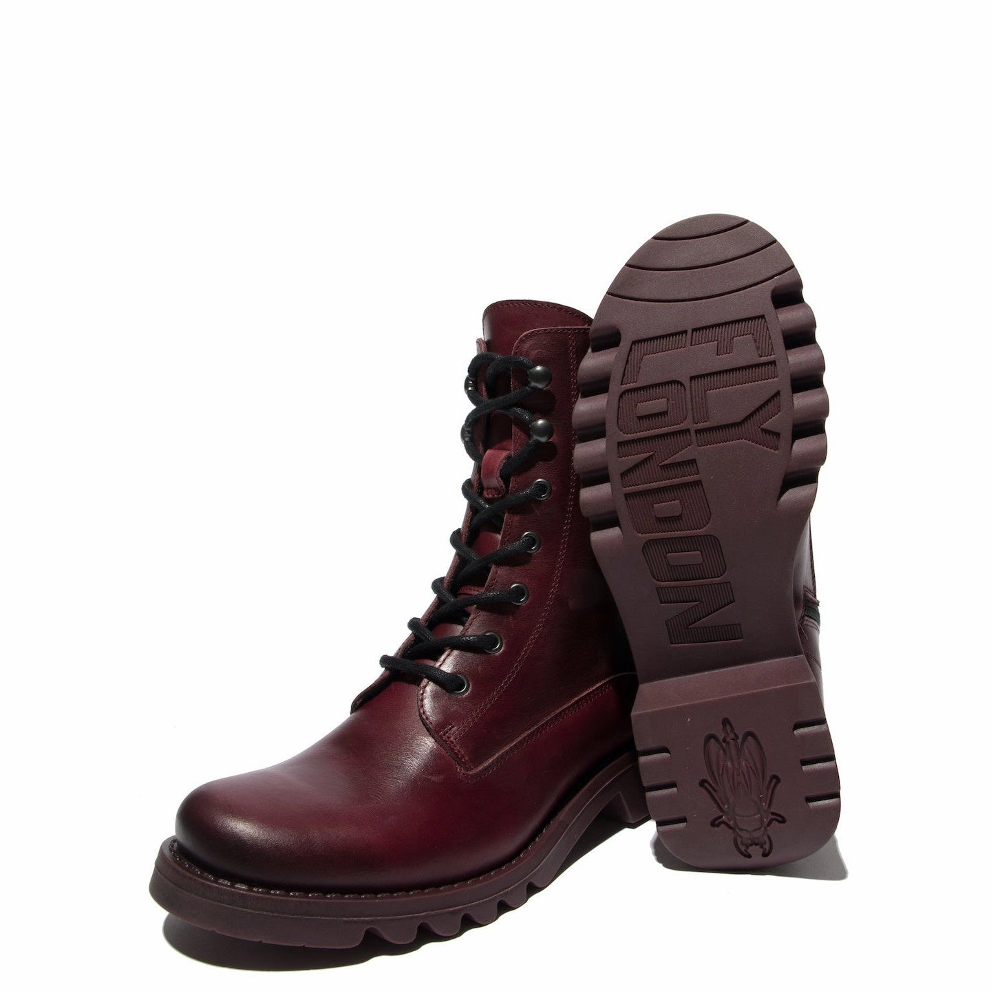 Fly Reid 893 Ladies Purple Leather Lace Up Ankle Boots Combat Boots Vibram