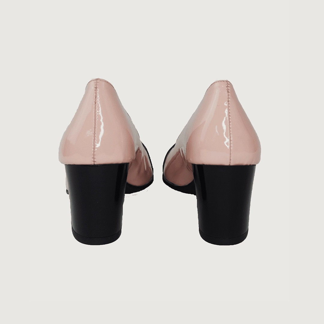 Francesca Blush & Black Patent Celebrities In High Heels