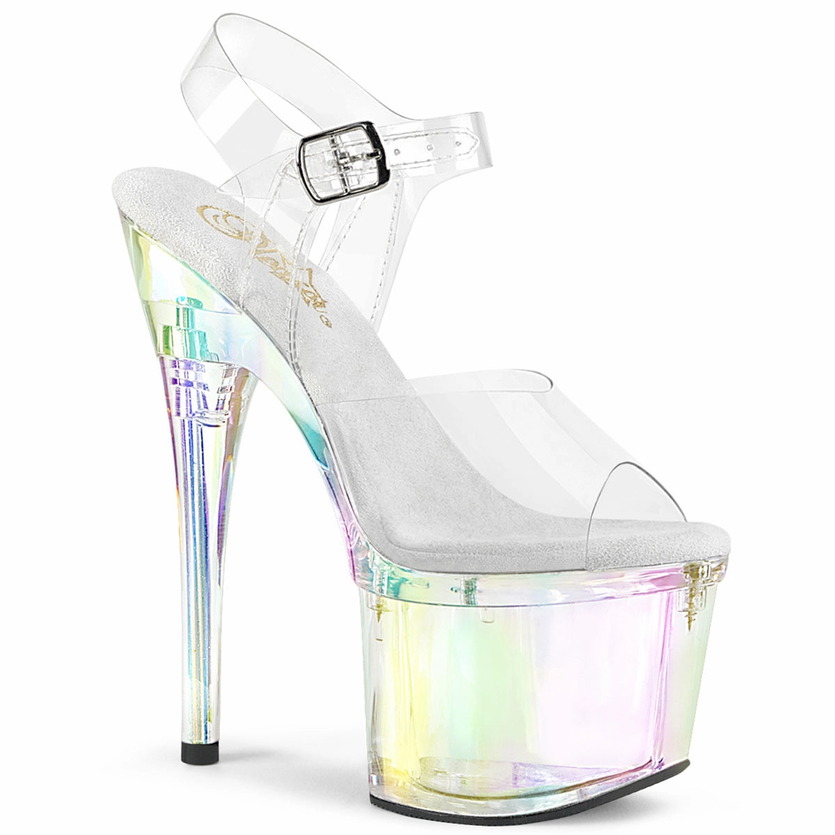 Esteem-708RBP Clear/Clear Hologram, 7" Heels Stripper High Heels