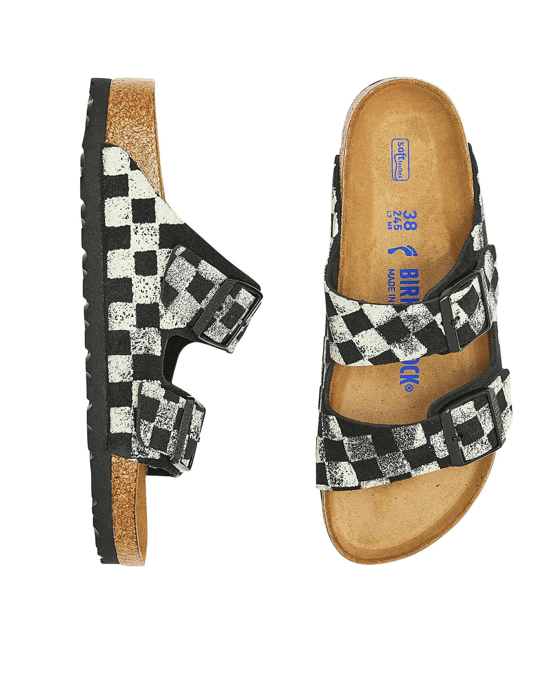 The Hand Stamped BIRKENSTOCK Arizona. -- Black with Cream Check Cleaning Footbed