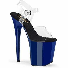 8 Inch Heel FLAMINGO-808 Clear-Royal Blue-Black Insole Thigh High Platform Heels