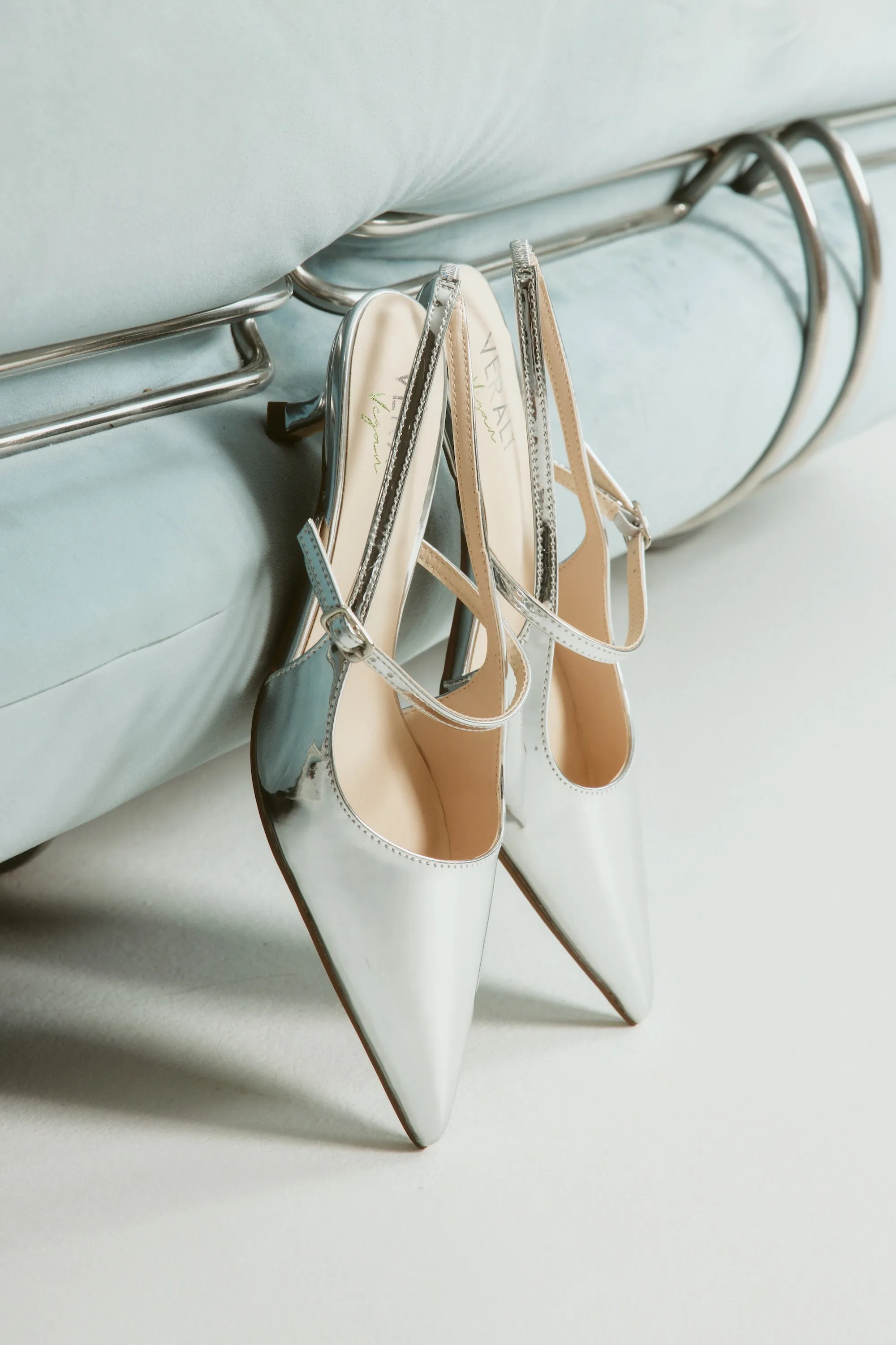 Luce Slingback Kitten Heels - Silver Mirror High Heels Cheap