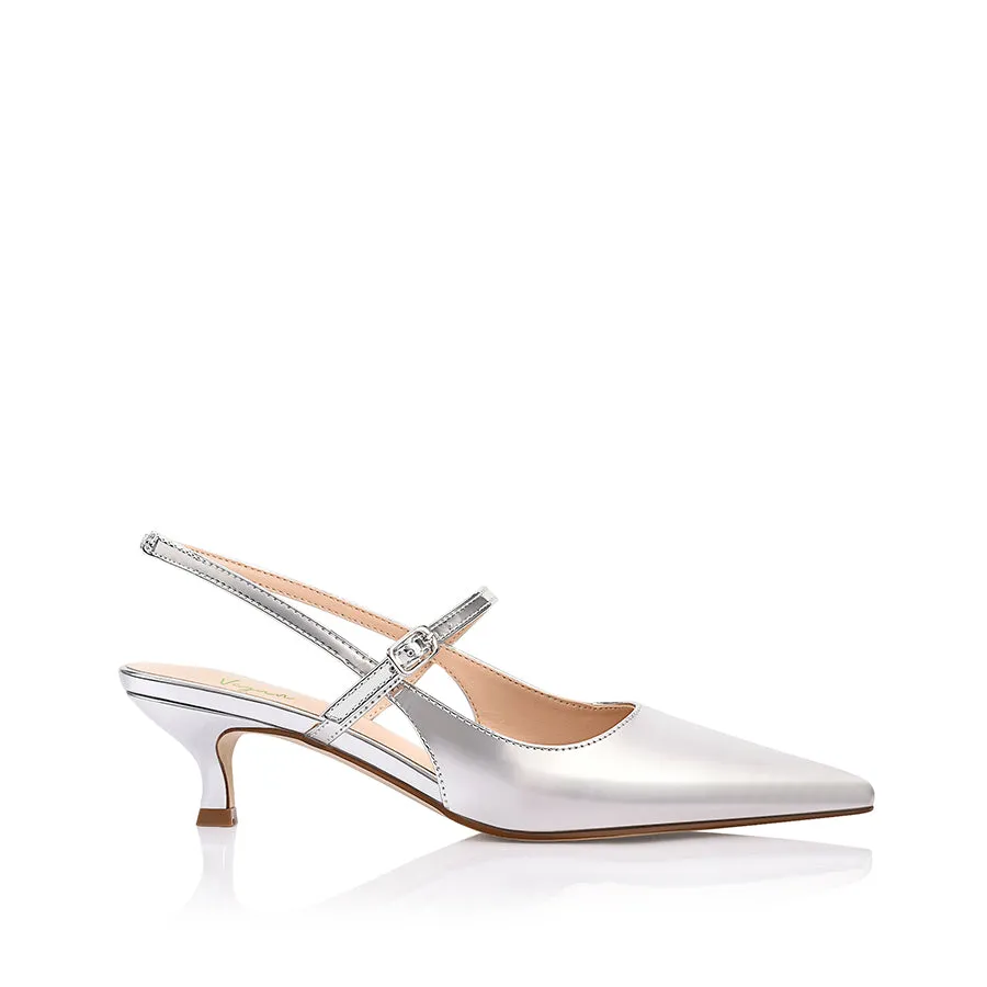 Pickler  Luce Slingback Kitten Heels - Silver Mirror