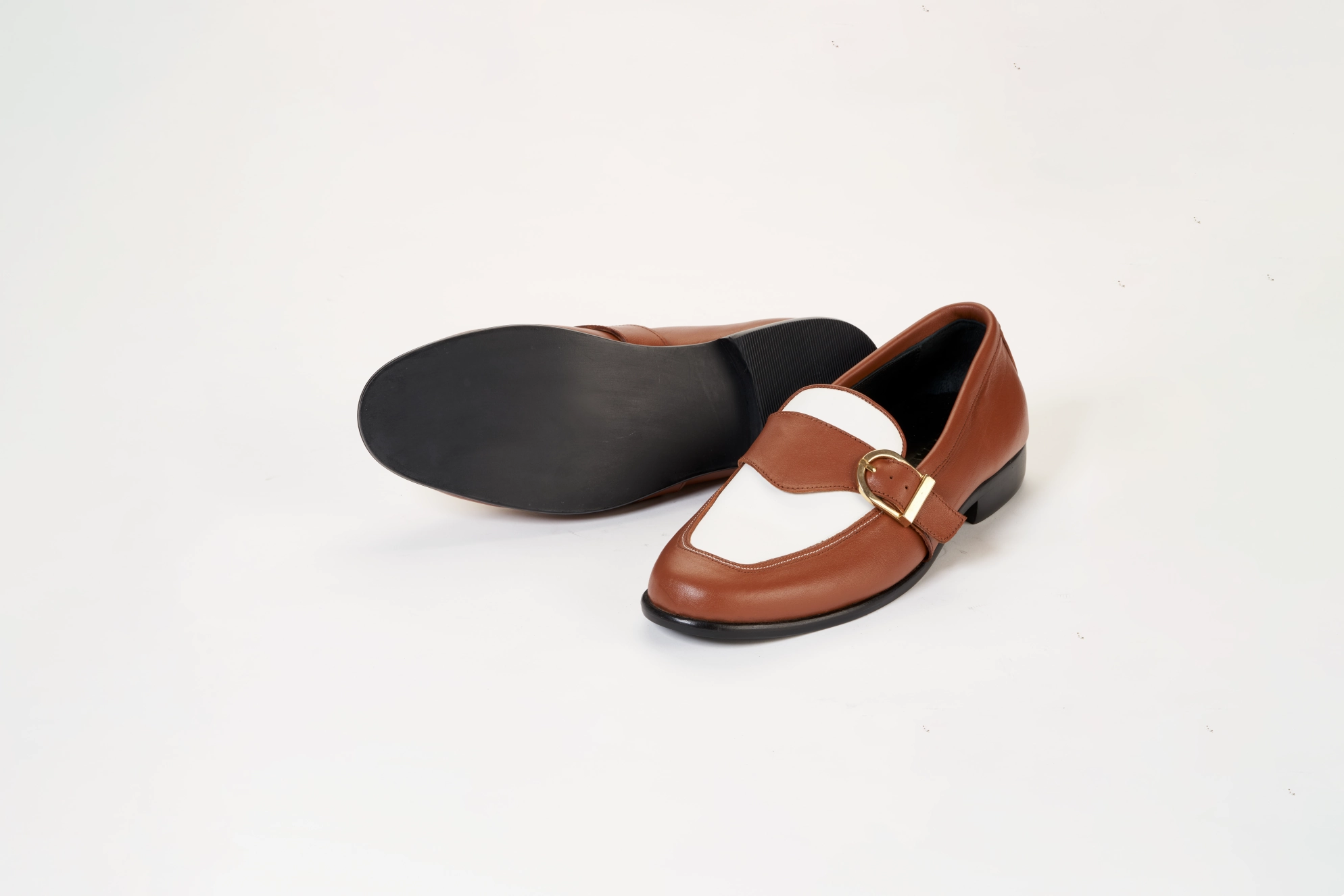 Best Shoes For Casual Cycling Ajadi Loafers in Brown and White Leather with Brown Strap Buckle