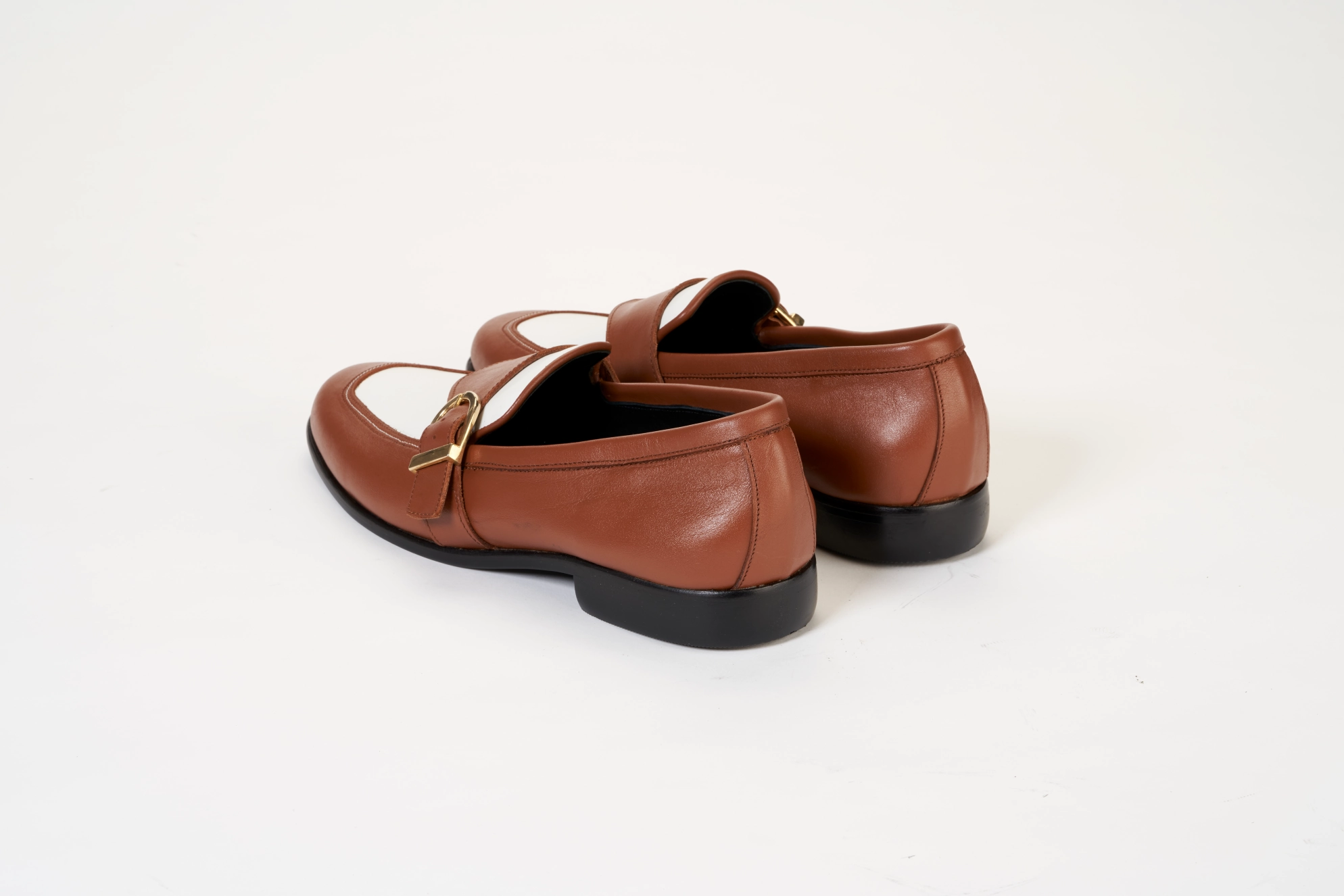 Ajadi Loafers in Brown and White Leather with Brown Strap Buckle Melson Volgo Slip-on Casual Shoe