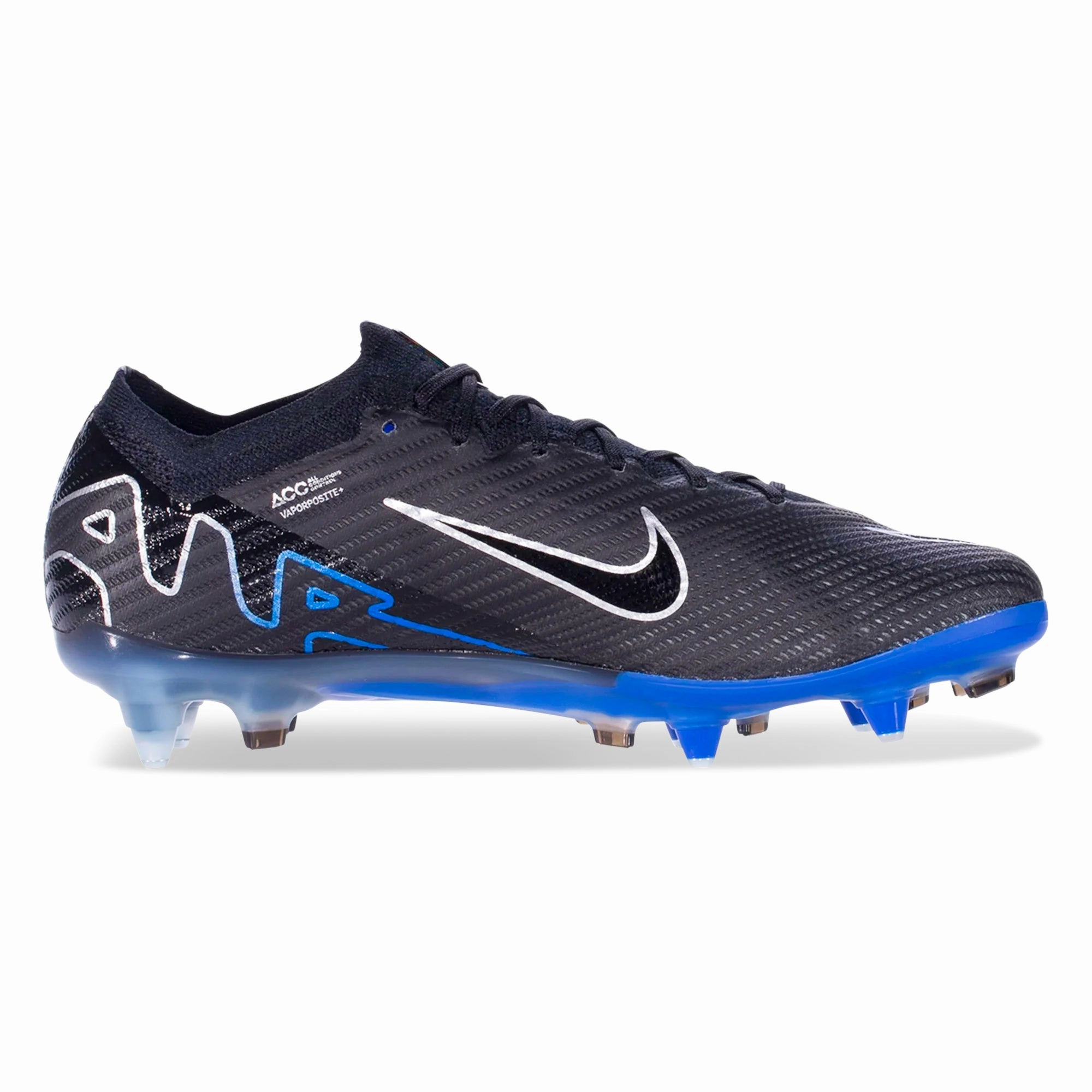 Nike Zoom Vapor 15 Elite SG-Pro Soccer Cleats (Black/Chrome-Hyper Royal) Nike Shoes Slim