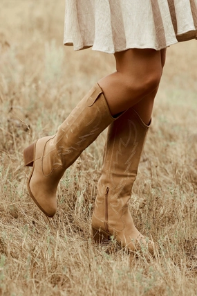 Knee High Croc Boots Wide Calf Dirty Laundry Upwind Western Boots - Camel