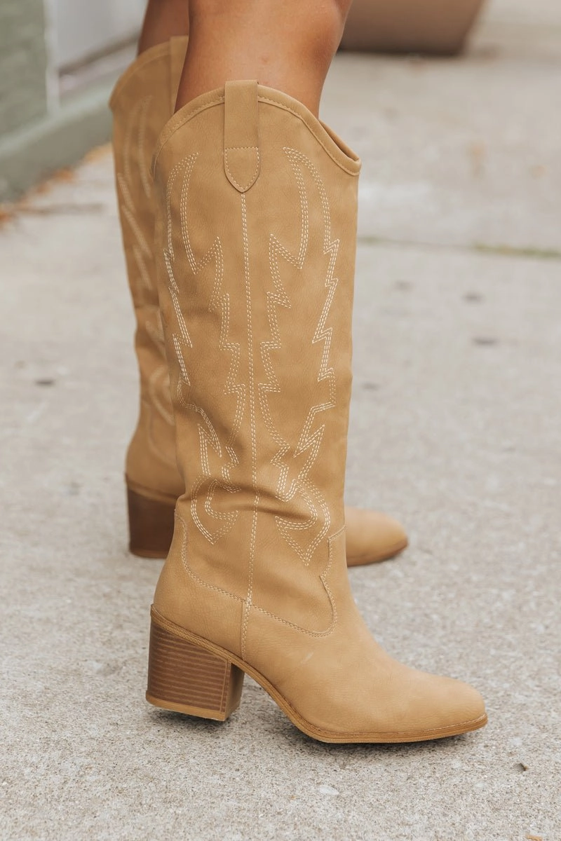 Cute Outfits Knee High Boots Dirty Laundry Upwind Western Boots - Camel