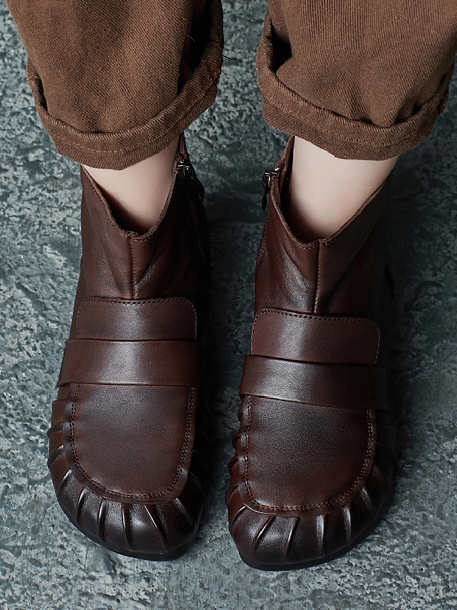 Roman Stud Calfskin Combat Boot Women Vintage Winter Genuine Leather Spliced Ankle Boots QU001