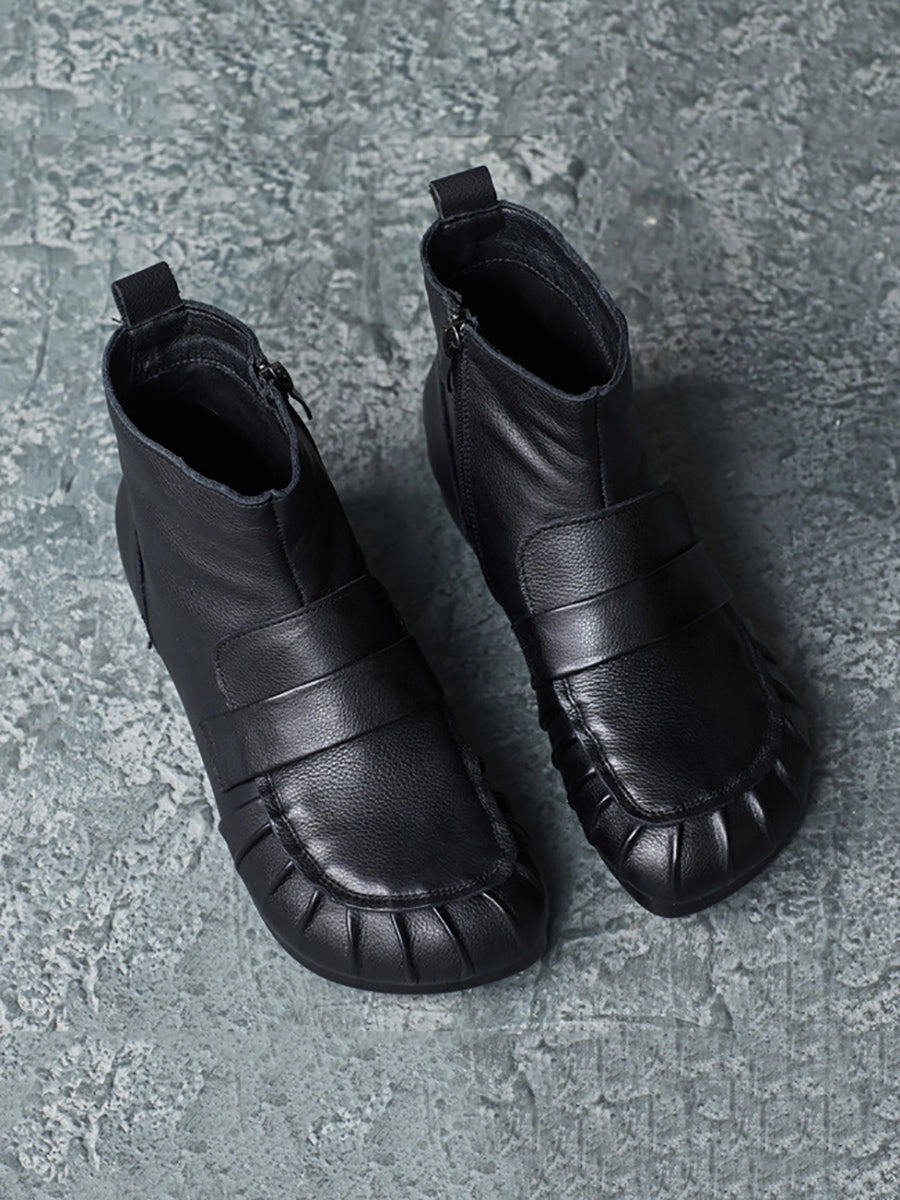 Combat Boots Outfits Tumblr Women Vintage Winter Genuine Leather Spliced Ankle Boots QU001