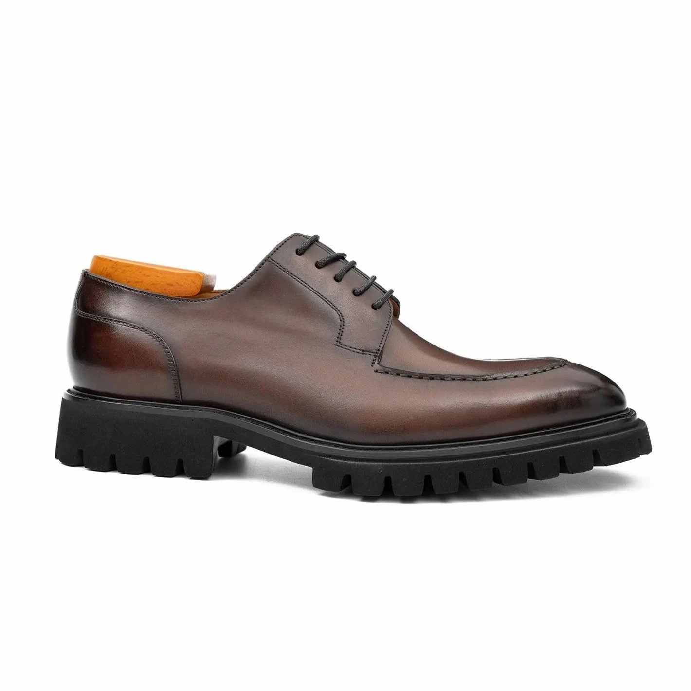 Men's Classic Brown Derby Leather Shoes with Lug Sole Ward Casual Shoes