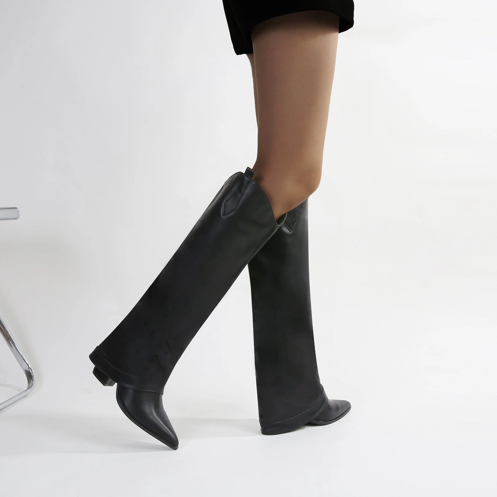 Brandy Faux Leather Foldover Knee High Boots Knee High Boots For Narrow Calf