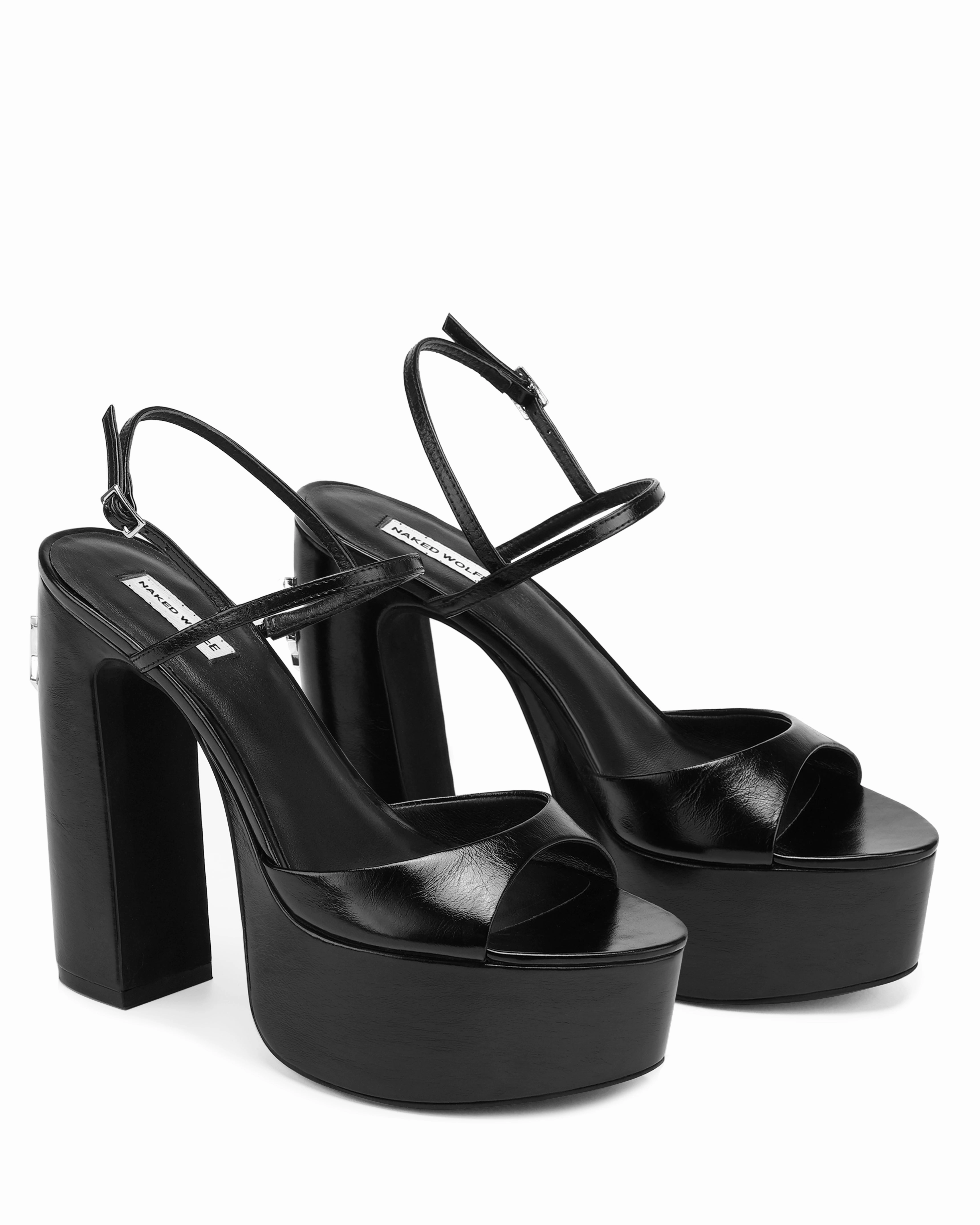 Fire Black Leather Club High Heels Shoes