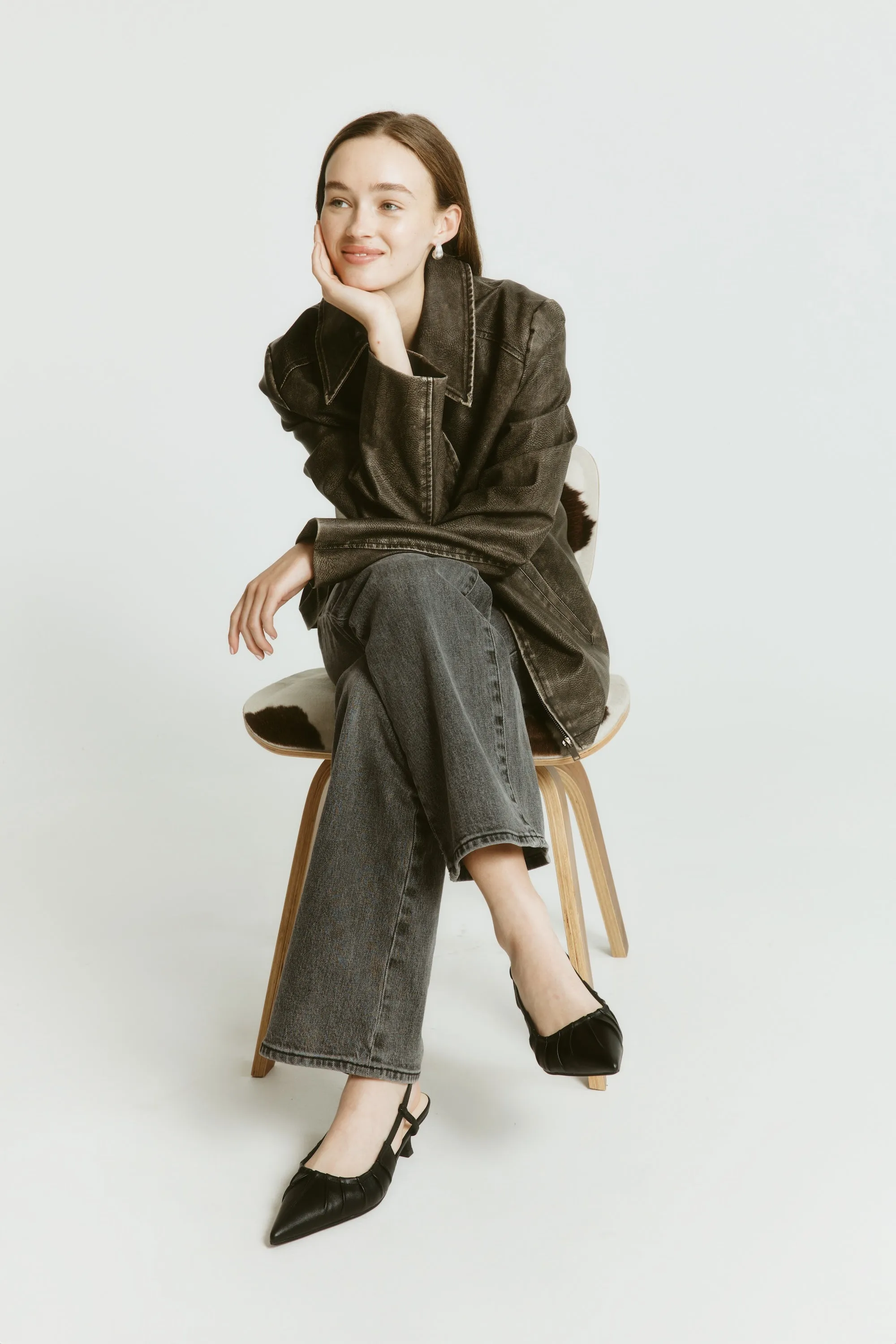 High Shine Heel Lucius Slingback Kitten Heels - Black