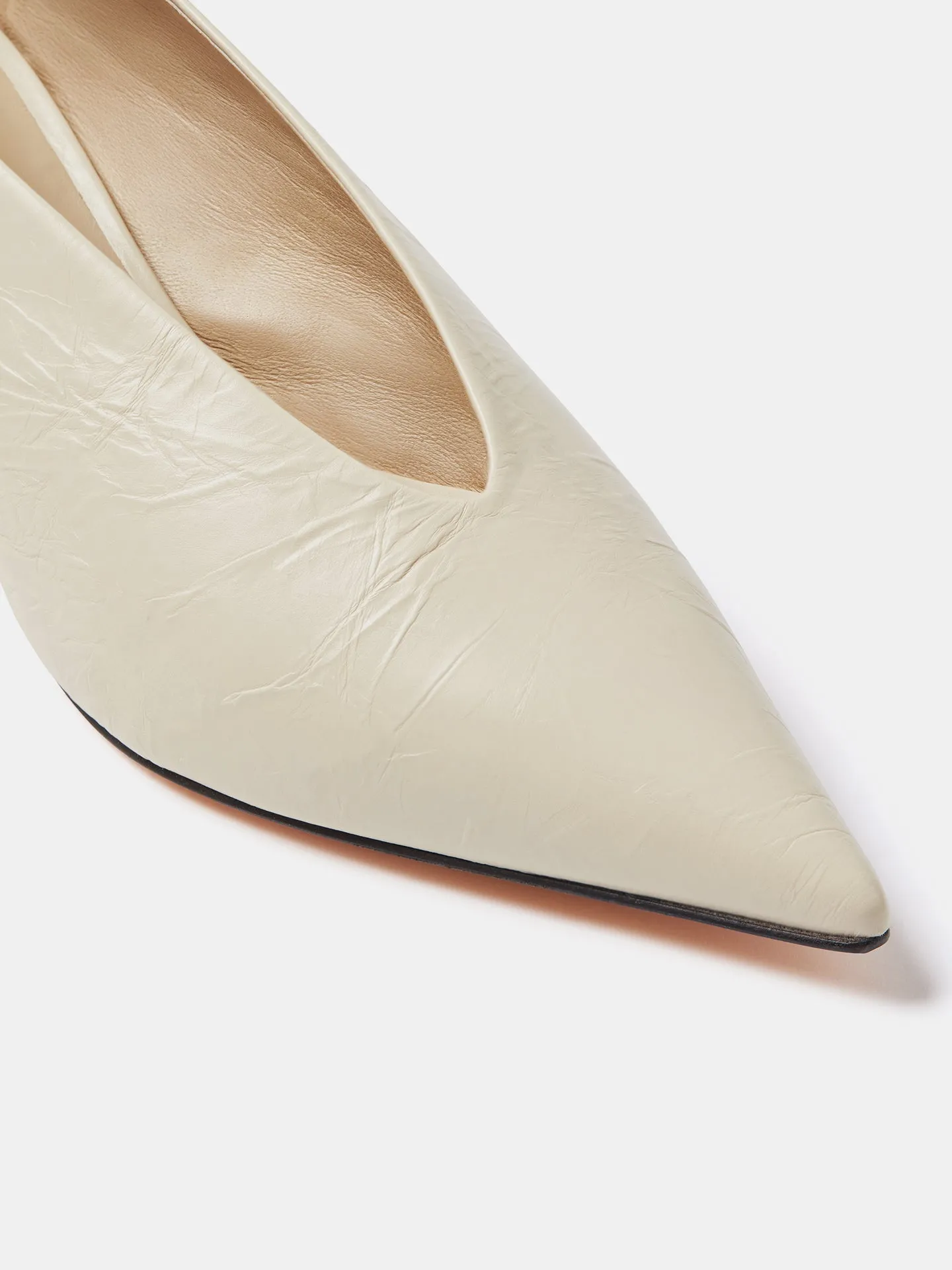 Babouche Kitten / Ecru Naplack High Heels With Ankle Strap