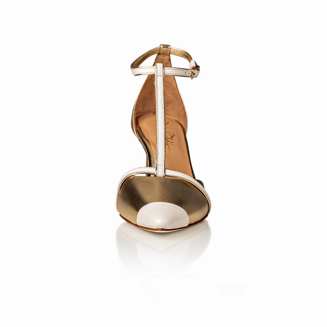 Patent Peep Toe Heels Desiree Gold / Off White Nappa