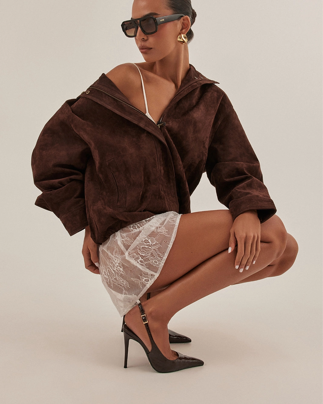 High Heeled Jordans GIOVINA - DARK CACAO PATENT CROC