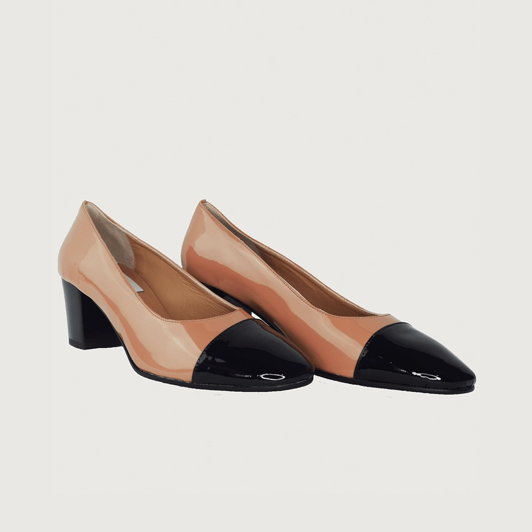 Two Strap Heels Francesca Cognac & Black Patent