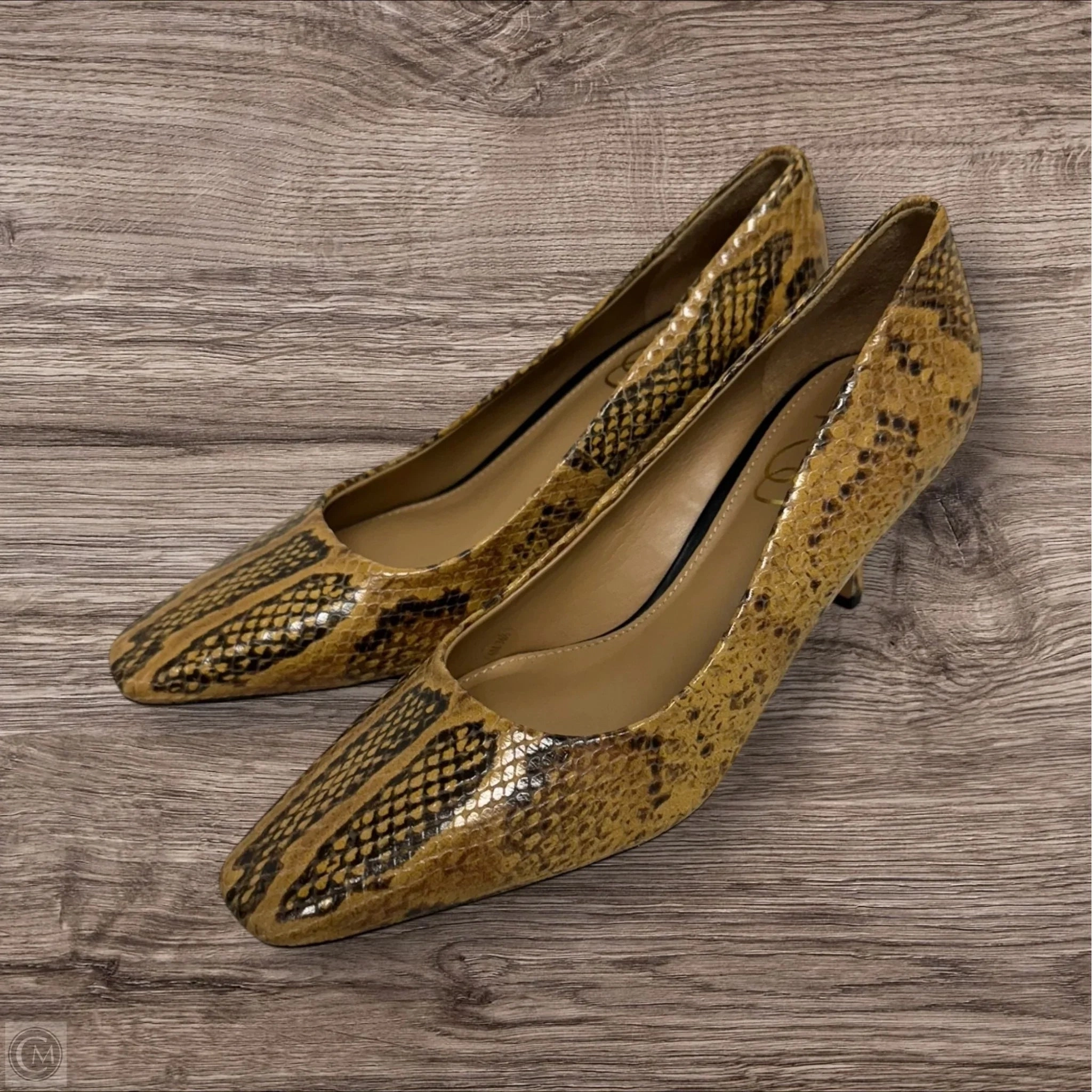 Strappy High-heel Dress Sandals Shoes Heels Kitten By Sam Edelman In Snakeskin Print, Size: 5