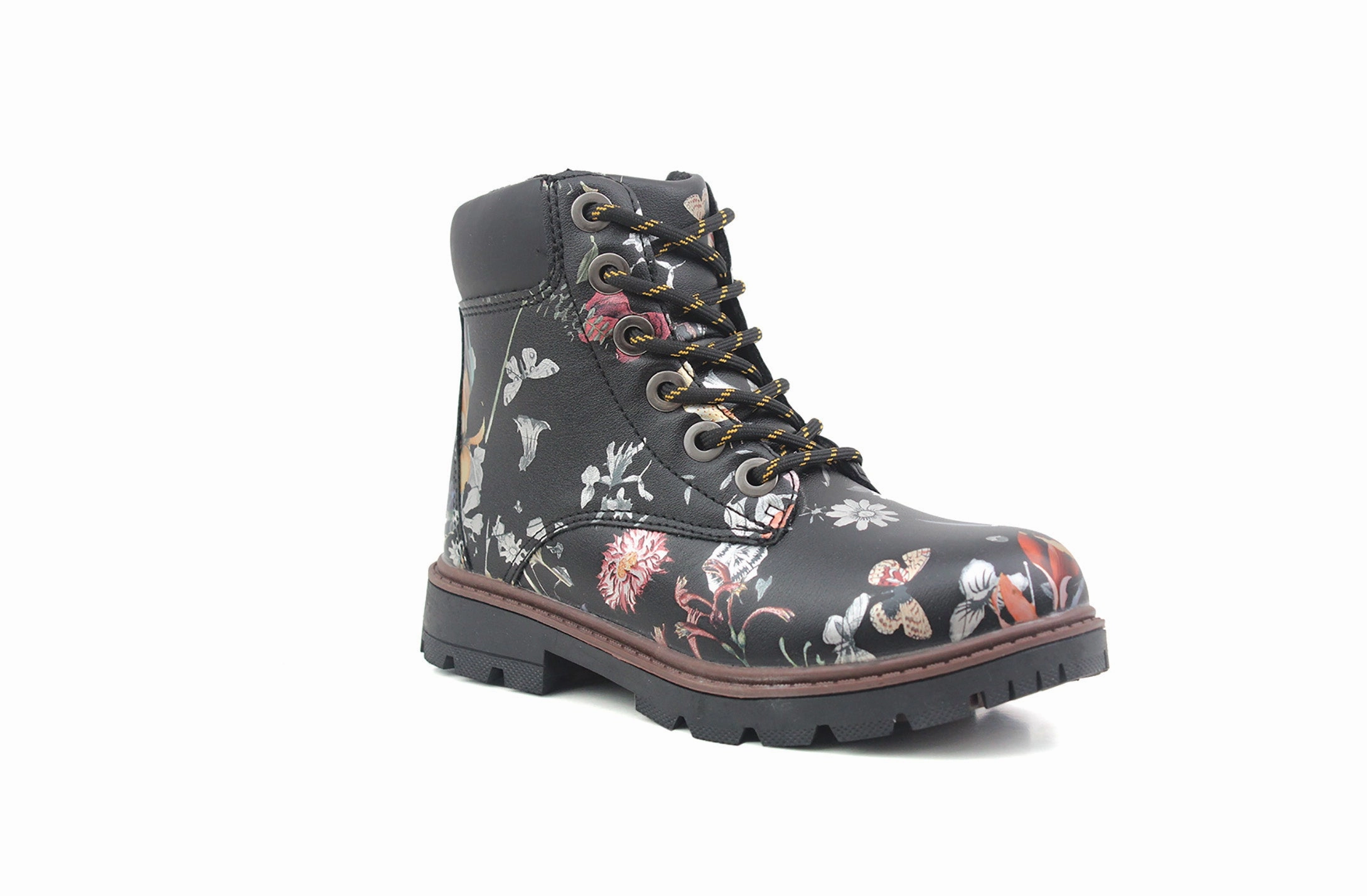 Combat Lite Boots Girls Kids Metallic Floral Print Lace Up Size Zip Fashion Combat Boots UK 9 KIDS