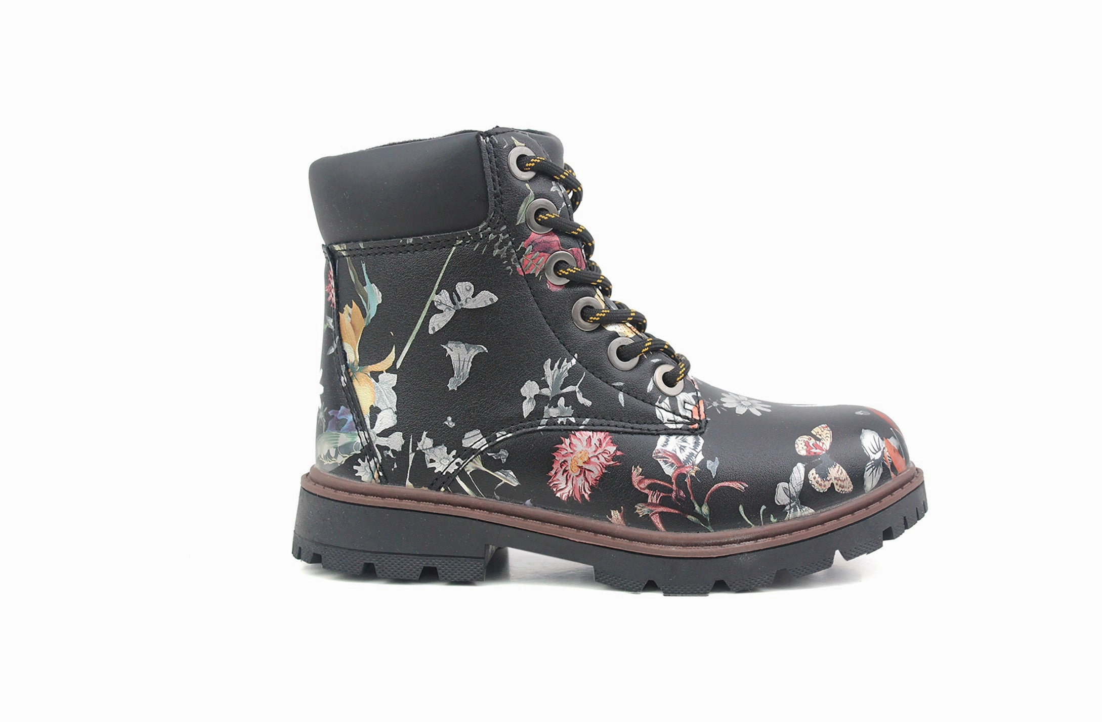 Girls Kids Metallic Floral Print Lace Up Size Zip Fashion Combat Boots UK 9 KIDS Slacker Combat Boots