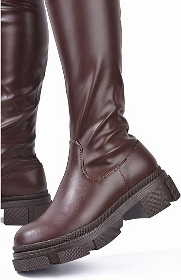Campi Knee High Chunky Lug Round Toe Boots (Campi) Paratrooper Combat Boots