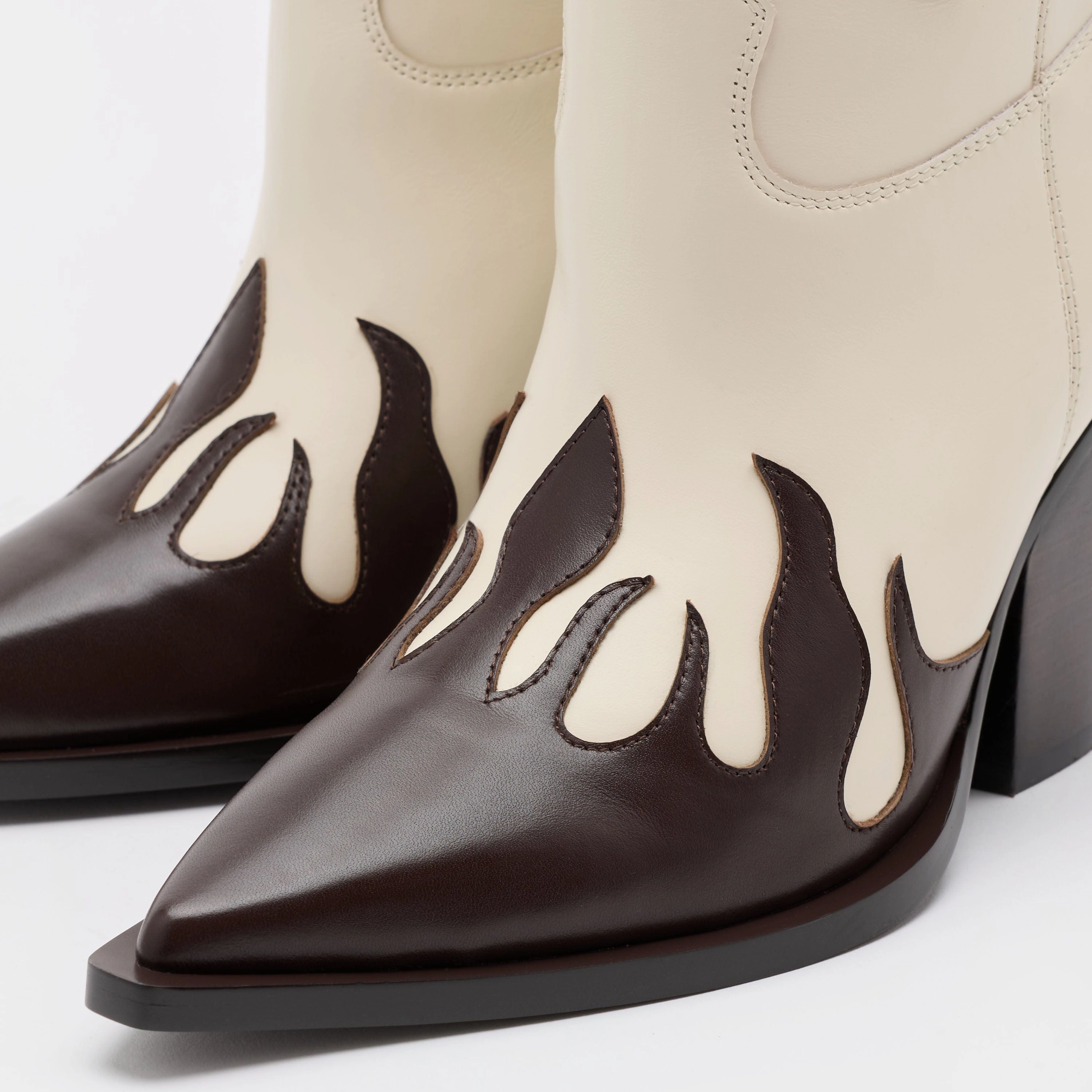 Belle Cream Flame Leather Knee High Boots Knee High Boots Thin