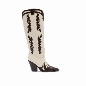 Belle Cream Flame Leather Knee High Boots Knee High Boots For Pointed Toe