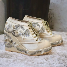 Business Casual Fall Shoes Gold Customizable Sneaker Wedges | Tiesta