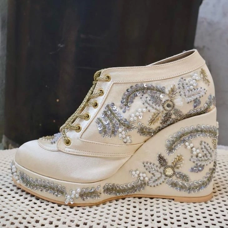 Samba Casual Shoes Gold Customizable Sneaker Wedges | Tiesta