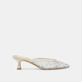 High Heels T Strap CLEO HEELS BLUE FLORAL MESH