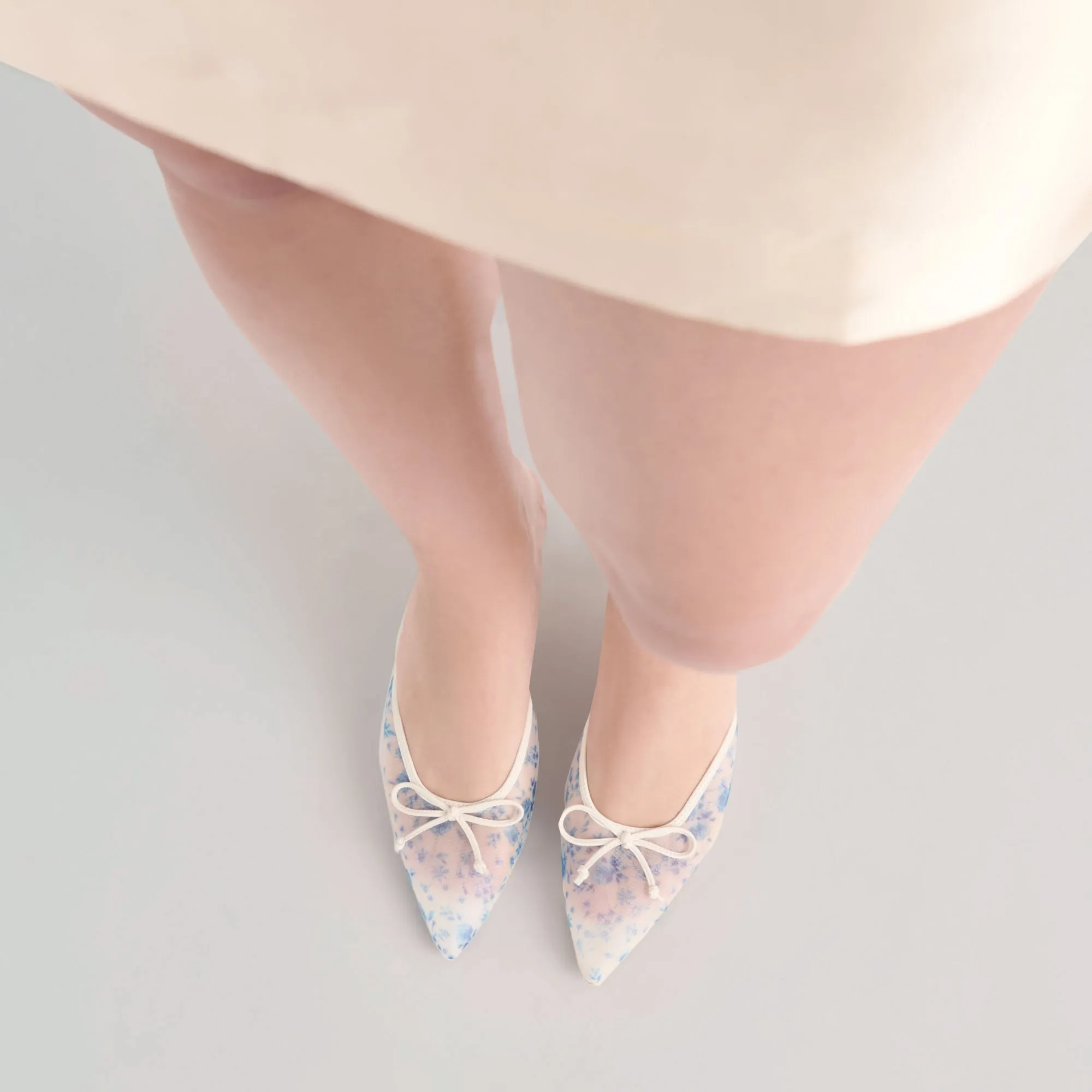 Buckles Pointed Toe High Heels CLEO HEELS BLUE FLORAL MESH