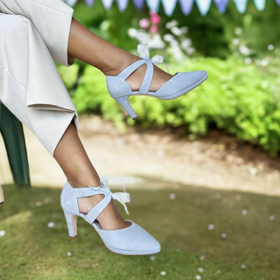 Over Knee High Boots Flat Heel Anya Extra-Wide Fit Platform Heels - Blue Suede