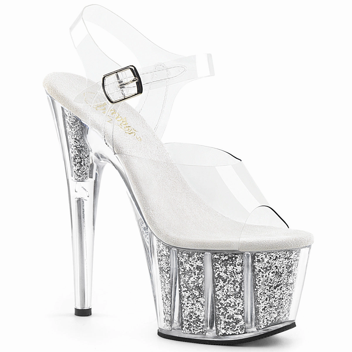 Adore-708G Clear/Silver Glitter Inserts, 7" Heels High Heels Anklet