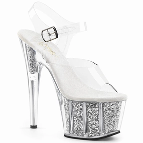 Adore-708G Clear/Silver Glitter Inserts, 7" Heels Sketches Of Heel Shoes