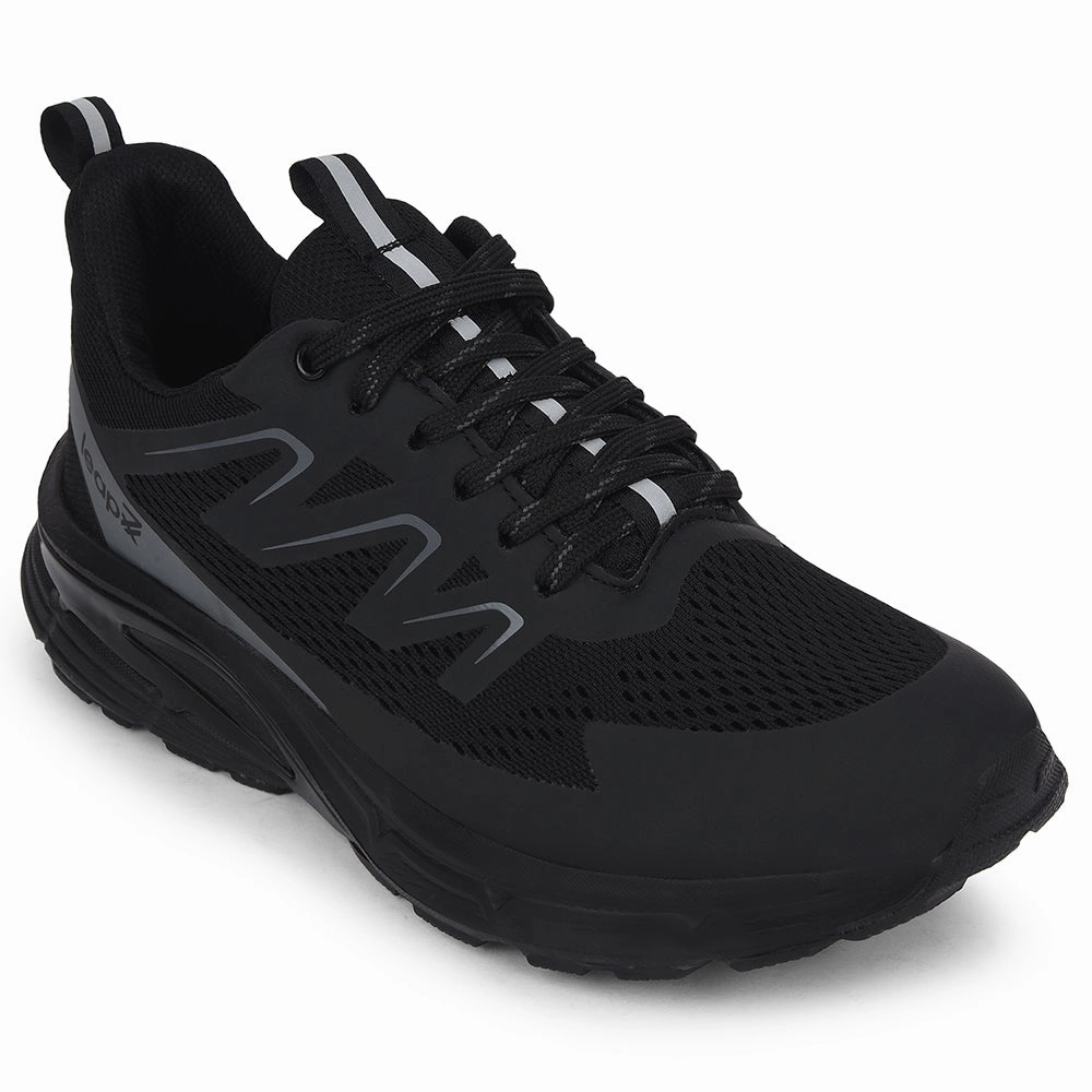 Leap7x Black Casual Lacing Running Shoes For Men MEKSHAW-1E By Liberty High Arch Foot Running Shoes